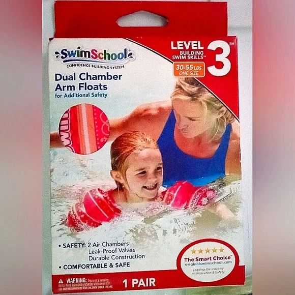 Swim School Dual Chamber Arm Floats Level 3 (30-55 lbs) & Foam Bath Kneeler